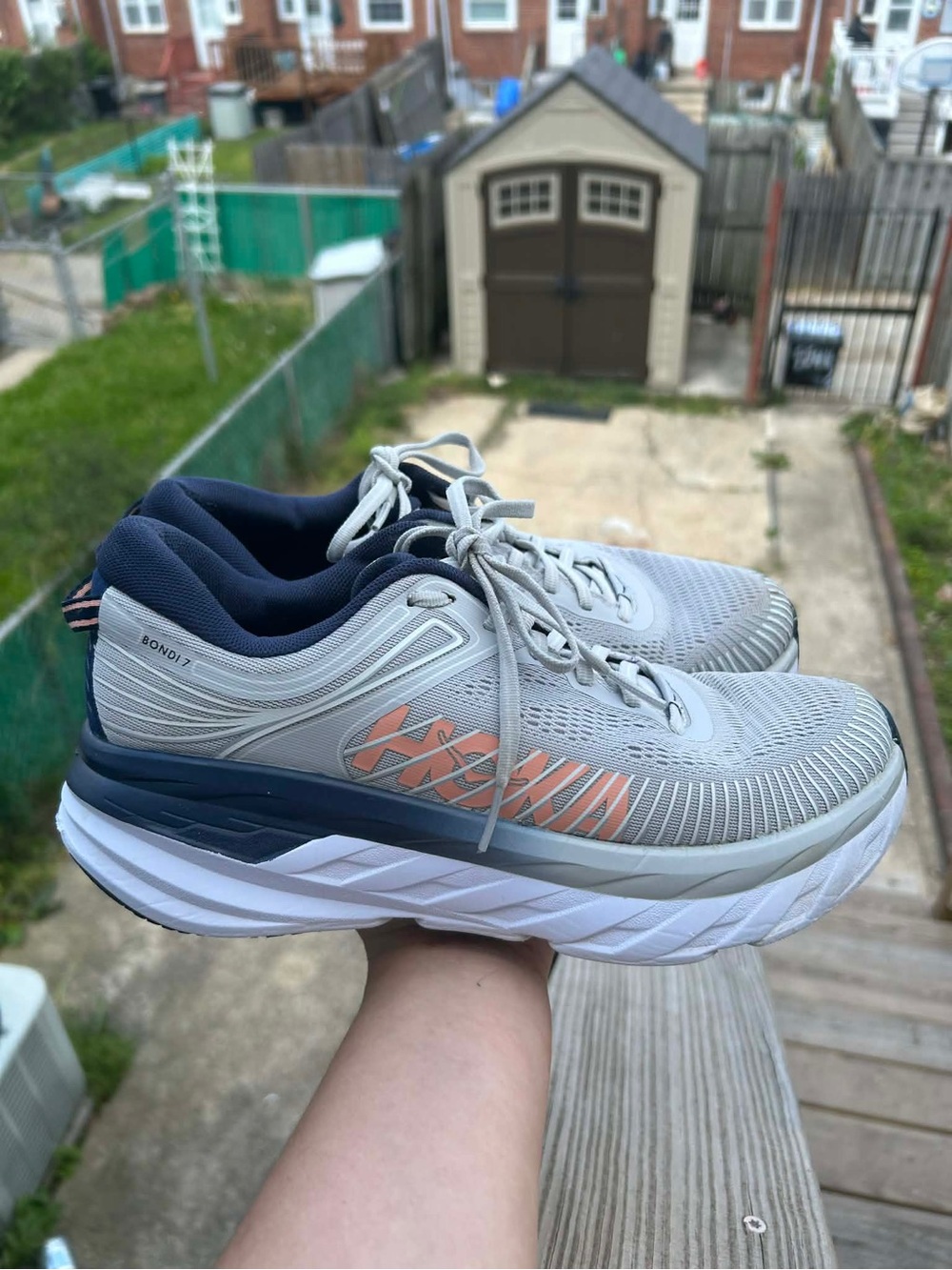 Hoka One One Women's Light Gray & Navy Running Shoes with Coral Logo